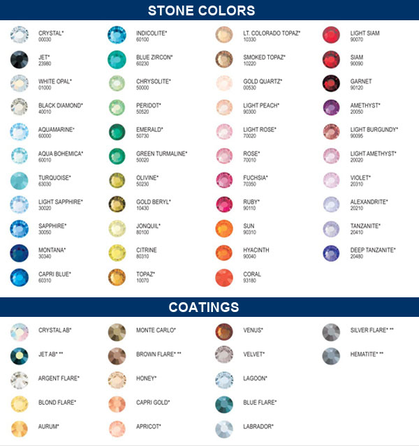Preciosa Crystal Color Chart